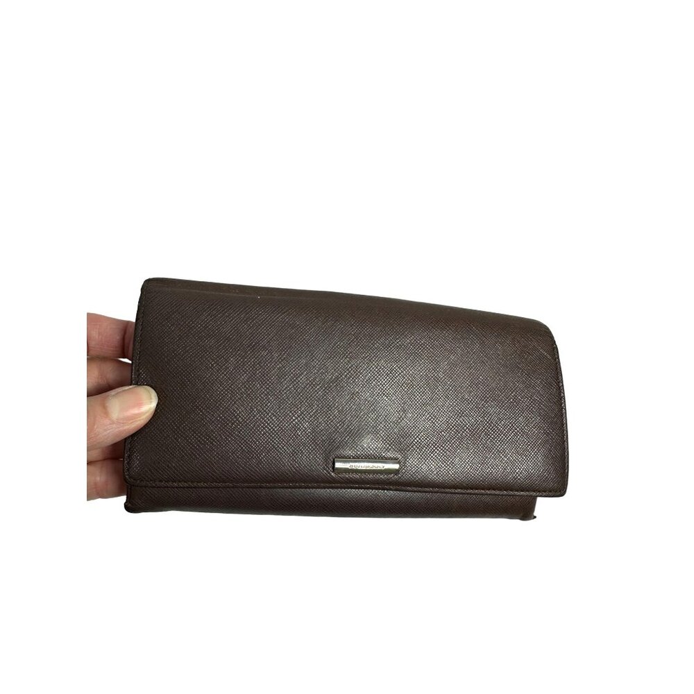 Burberry Wallet Saffiano Leather Nova Check Long Bi Fold with Kiss Lock